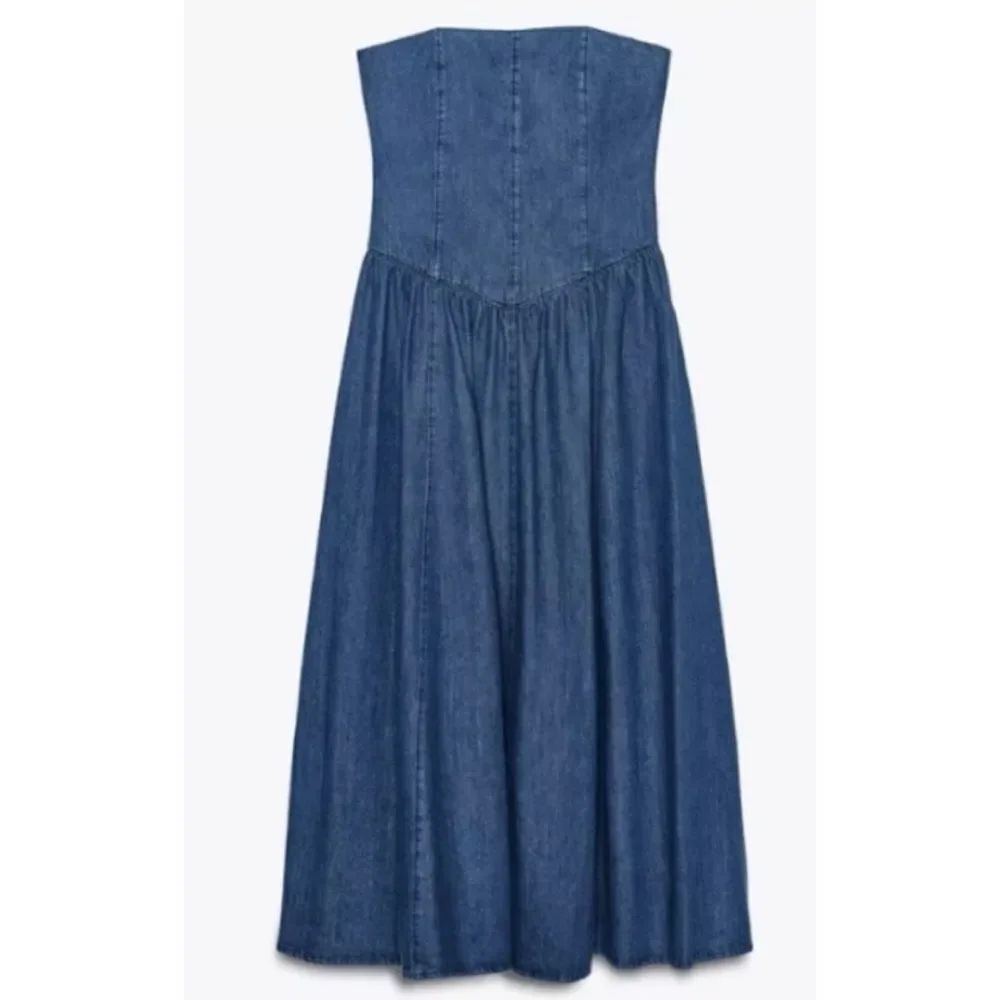 Zara TRF Strapless Denim Pleated Midi Dress Size S ~ NWT